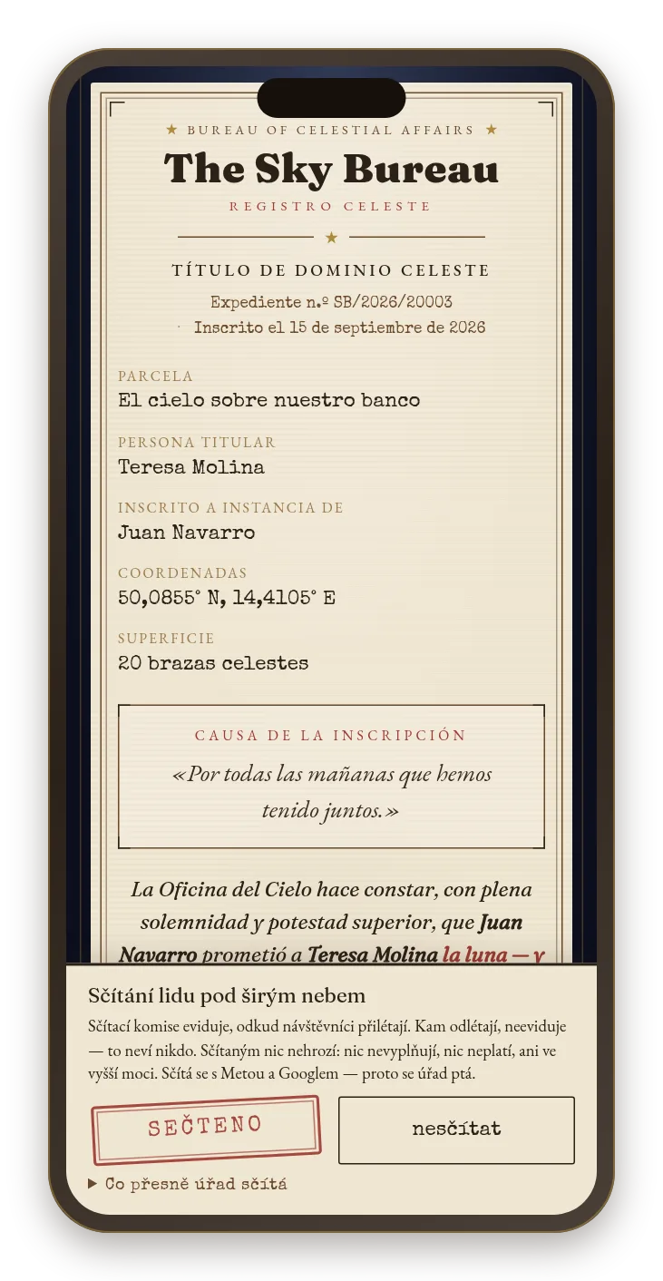 El acto de entrega en el móvil, final: el título de dominio desplegado con el nombre.