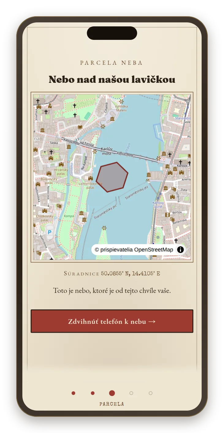 Obrad na telefóne, tretie dejstvo: mapa so zvýraznenou parcelou.