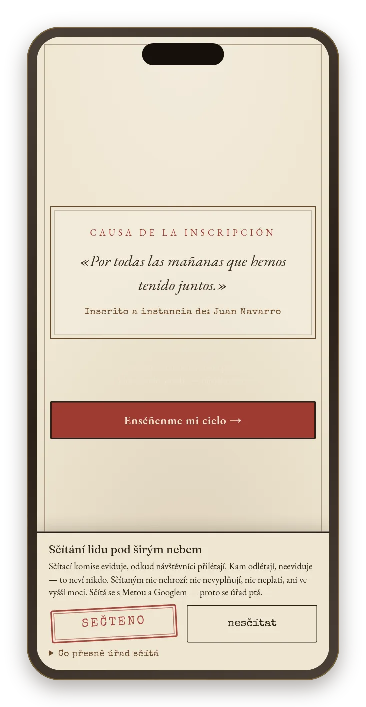 El acto de entrega en el móvil, segundo acto: la dedicatoria en la casilla Causa de la inscripción.